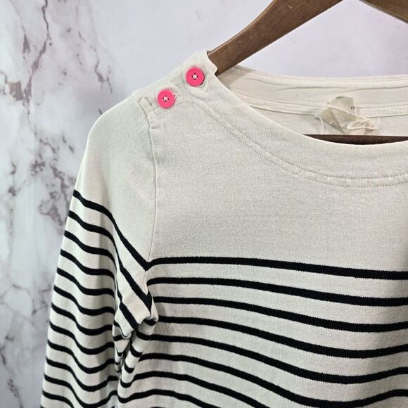 Anthropologie Dress Womens XS Black White Striped Shift Mini Long Sleeve Terry - Picture 2 of 10